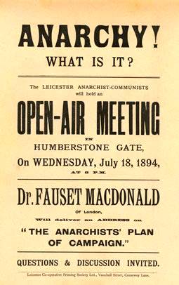 Flyer for an open-air meeting by  Leicester Anarchist-Communists in 1894