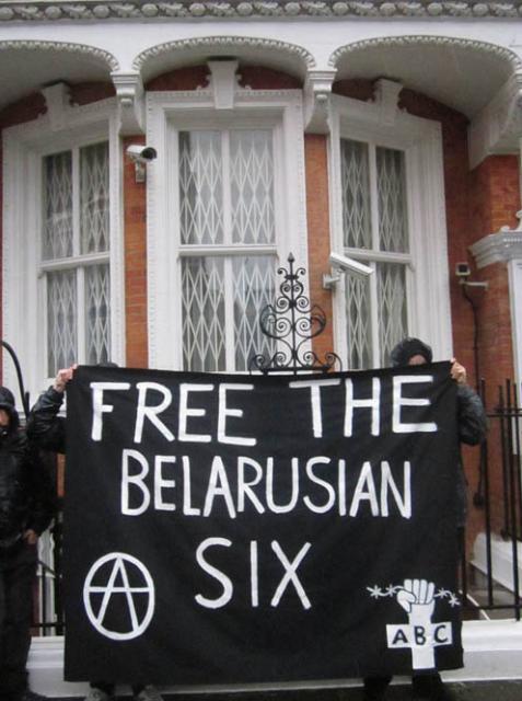 Anarchist Federation demonstration for Belarus prisoners 23 September 2012 - Belarus embassy