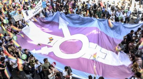 Trans Pride Flag, an increasingly common sight at Queer, Anarchist and Feminist spaces