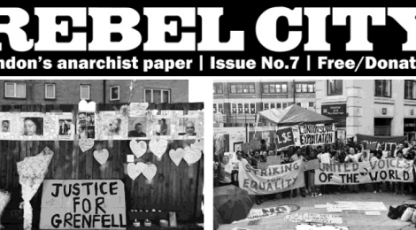 Cover image of London anarchist federation group paper Rebel City issue 7 - October 2017