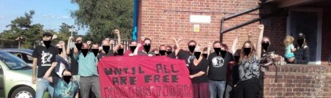 Until all are free and Kalian Tidak Sendiri (You are not alone) banner for imprisoned anarchists in Indonesia taken at the 2nd Dorset Radical Bookfair on 4th August 2018