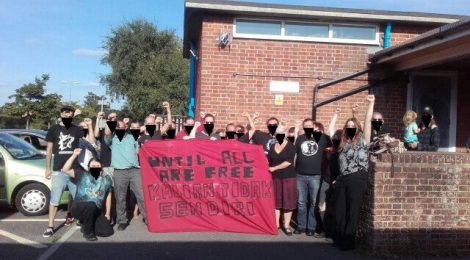 Until all are free and Kalian Tidak Sendiri (You are not alone) banner for imprisoned anarchists in Indonesia taken at the 2nd Dorset Radical Bookfair on 4th August 2018