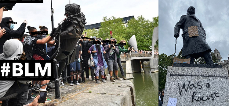 Photo montage of the Bristol and london Black Lives Matter statue direct action